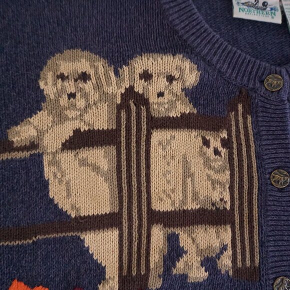Vintage Northern Reflections Puppy Dog Navy Knit Cardigan Sweater Grandmacore M - Picture 8 of 10